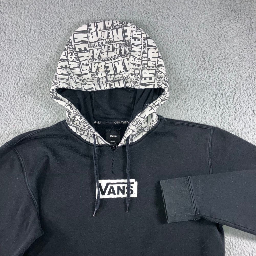 Vans x Baker Skateboards Black Hoodie Men Medium Graphic Hood Box Logo‎ Grunge